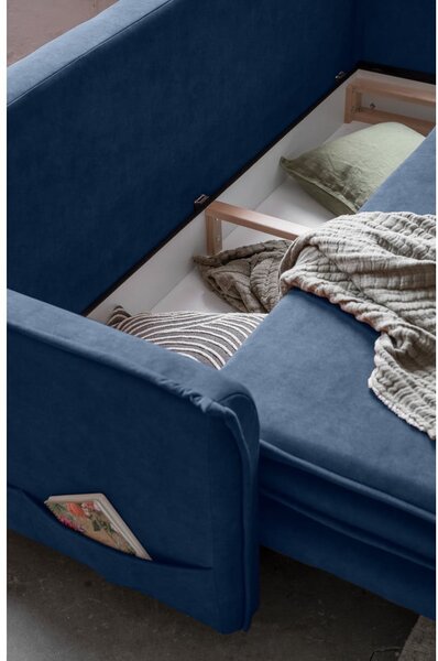 Ciemnoniebieska aksamitna rozkładana sofa 225 cm Charming Charlie – Miuform