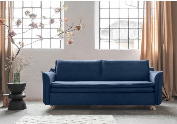 Ciemnoniebieska aksamitna rozkładana sofa 225 cm Charming Charlie – Miuform