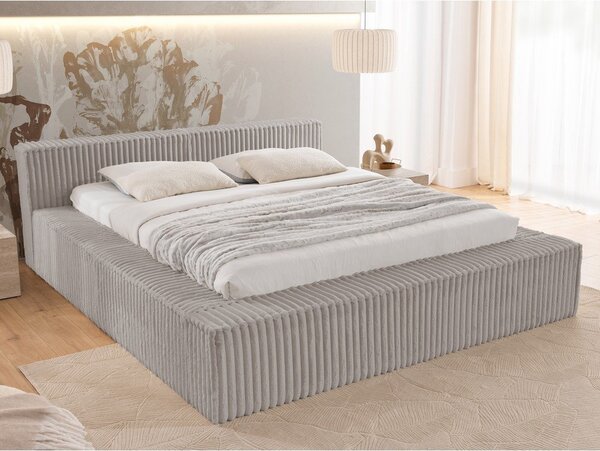 Szare tapicerowane łóżko dwuosobowe ze schowkiem i stelażem 140x200 cm Cloe – Ropez