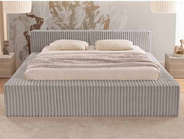 Szare tapicerowane łóżko dwuosobowe ze schowkiem i stelażem 140x200 cm Cloe – Ropez