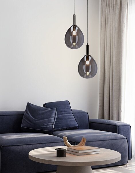 Szara lampa wisząca LED ze szklanym kloszem Lukka – Candellux Lighting