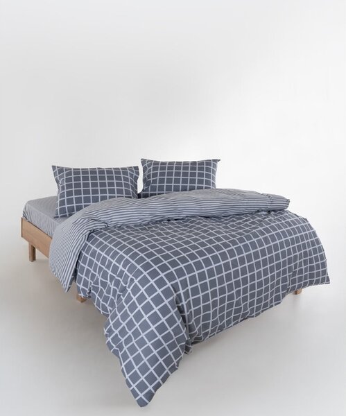 Szara pościel jednoosobowa z bawełny renforcé 140x200 cm Linear Calm Geometric – Mila Home Luxury