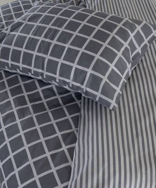 Szara pościel jednoosobowa z bawełny renforcé 140x200 cm Linear Calm Geometric – Mila Home Luxury