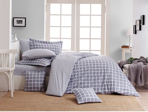 Szara pościel jednoosobowa z bawełny renforcé 140x200 cm Linear Calm Geometric – Mila Home Luxury
