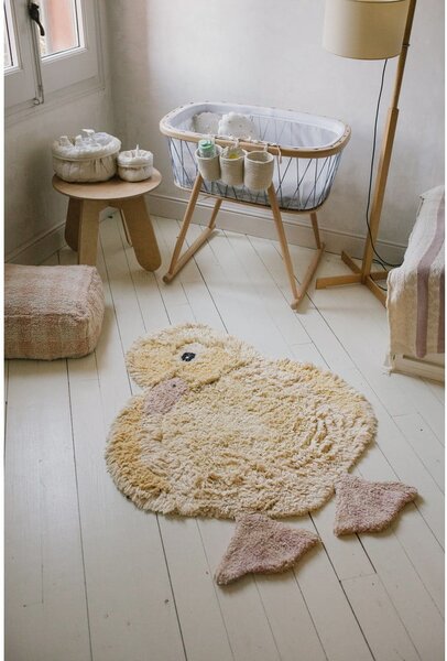 Żółty bawełniany dywan dziecięcy tkany ręcznie odpowiedni do prania 95x120 cm Ducky – Lorena Canals