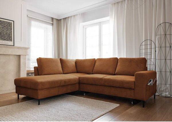 Pomarańczowobrązowy sztruksowy rozkładany narożnik (lewostronny) Lofty Lilly – Miuform