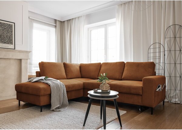 Pomarańczowobrązowy sztruksowy rozkładany narożnik (lewostronny) Lofty Lilly – Miuform