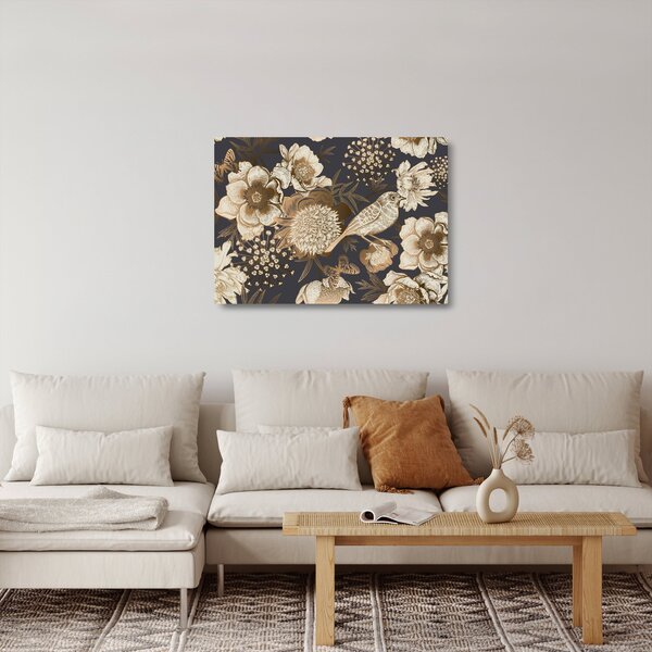Obraz na szkle złotych kwiatów na ciemnym tle (70x50 cm)