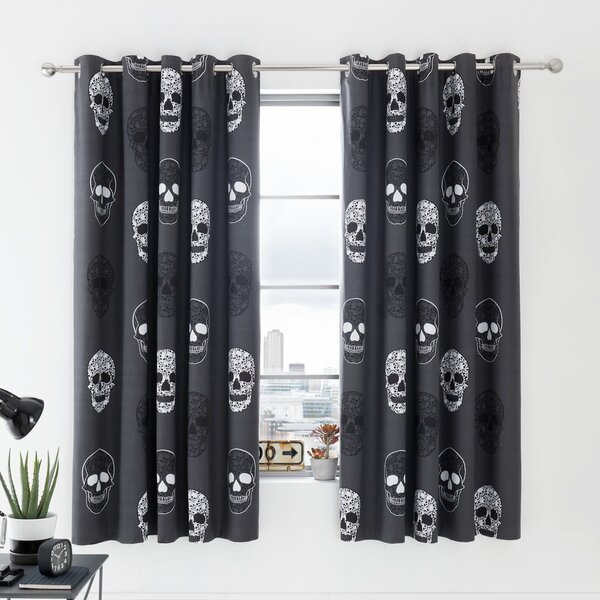 Ciemnoszara zasłona dziecięca 2 szt. 168x183 cm Skulls – Catherine Lansfield