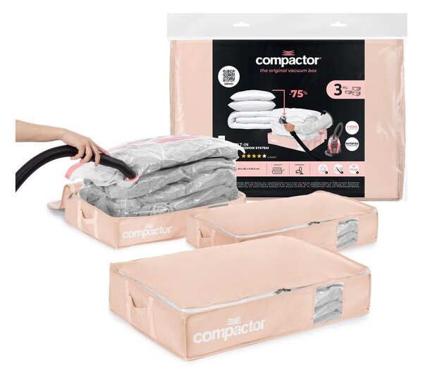 Plastikowe pojemniki próżniowe pod łóżko zestaw 3 szt. 65x45x15,5 cm Pink Edition – Compactor