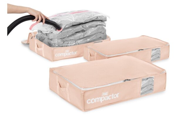 Plastikowe pojemniki próżniowe pod łóżko zestaw 3 szt. 65x45x15,5 cm Pink Edition – Compactor
