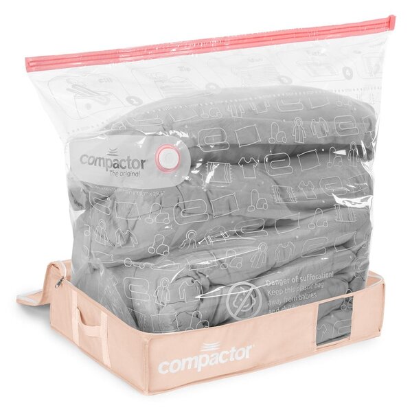Plastikowy pojemnik próżniowy pod łóżko 65x45x15,5 cm Pink Edition – Compactor