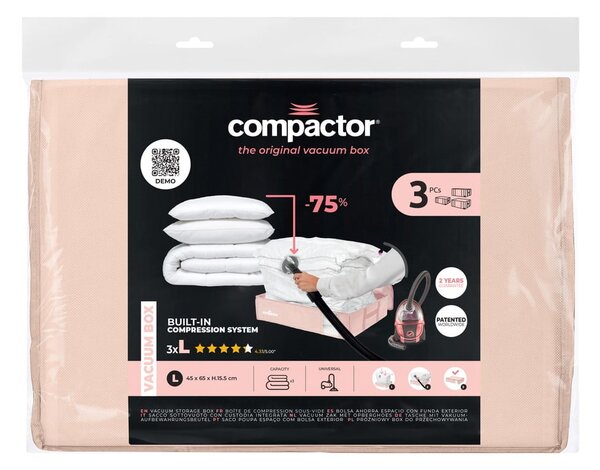 Plastikowe pojemniki próżniowe pod łóżko zestaw 3 szt. 65x45x15,5 cm Pink Edition – Compactor