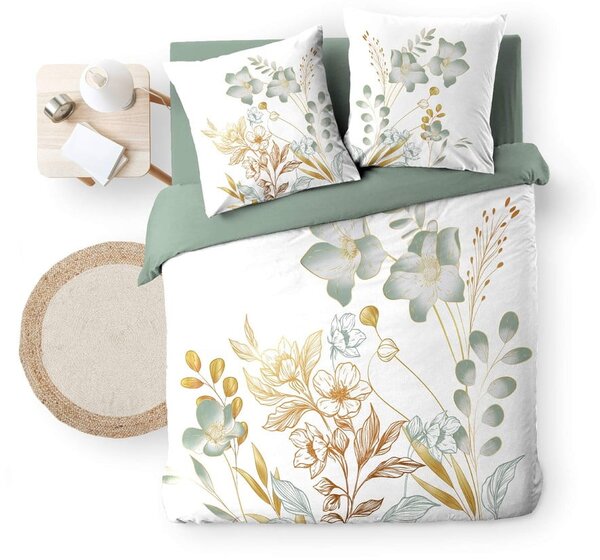 Biało-zielona bawełniana pościel dwuosobowa 240x220 cm Lolita – douceur d'intérieur