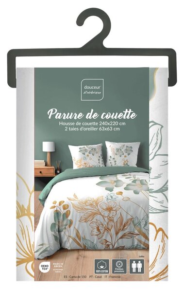 Biało-zielona bawełniana pościel dwuosobowa 240x220 cm Lolita – douceur d'intérieur