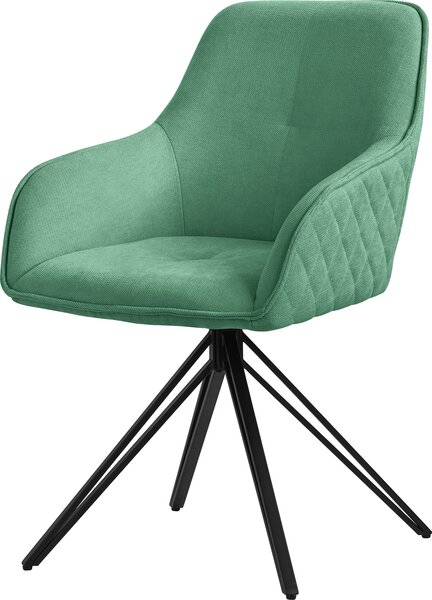 Obrotowe krzeso do jadalni ML-Design, zielone, wykonane z tkaniny z metalowymi nogami