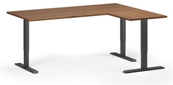 Narożne biurko z regulacją wysokości, 180x140 cm, 3 silniki, L/P, czarna podstawa, orzech