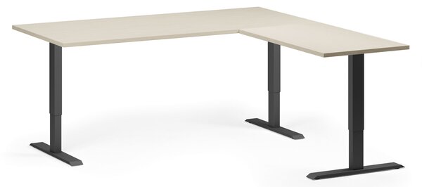 Narożne biurko z regulacją wysokości, 180x180 cm, 3 silniki, L/P, czarna podstawa, brzoza
