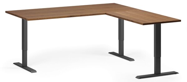 Narożne biurko z regulacją wysokości, 180x180 cm, 3 silniki, L/P, czarna podstawa, orzech