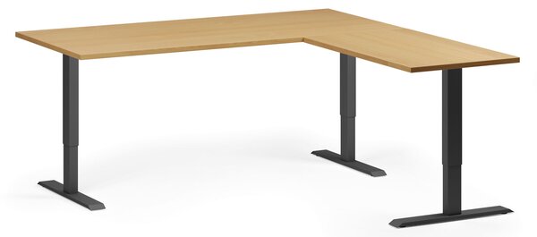 Narożne biurko z regulacją wysokości, 180x180 cm, 3 silniki, L/P, czarna podstawa, buk