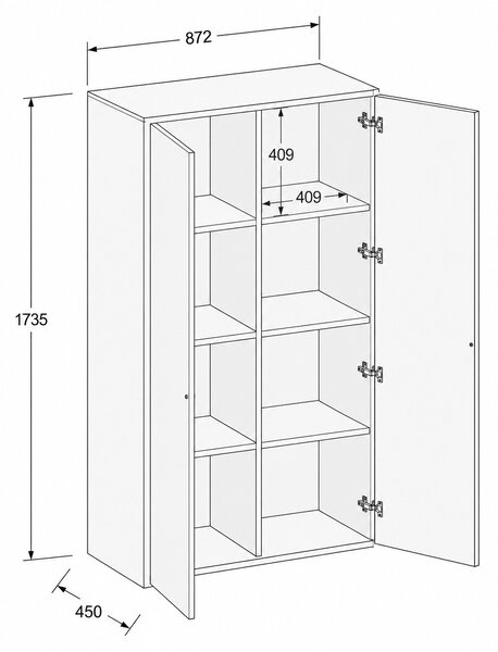 Szafka biurowa FRAME, 2x drzwi, 872 x 450 x 1735 mm, PUSH-lock, dąb naturalny