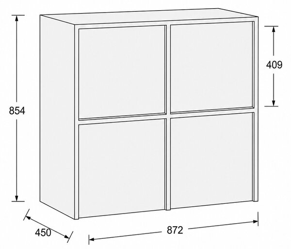 Nadstawka do szaf FRAME, 4x drzwi, 872 x 450 x 854 mm, PUSH-lock, orzech