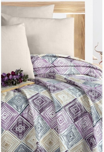 Fioletowo-kremowa bawełniana narzuta 200x230 cm Pique – Mila Home