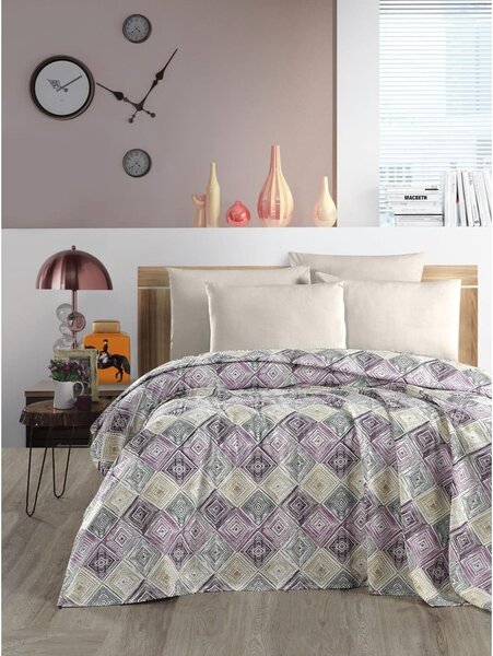 Fioletowo-kremowa bawełniana narzuta 200x230 cm Pique – Mila Home