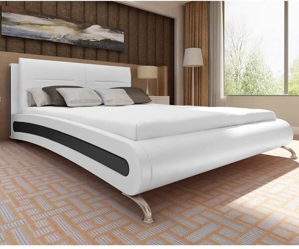 Łóżko z materacem, 140 x 200 cm, sztuczna skóra, biało-czarne