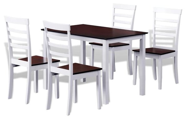 Zestaw do jadalni: stół i 4 krzesła, biało-brązowy, drewniany