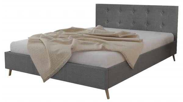 Łóżko z materacem, jasnoszare, tkanina, 140 x 200 cm