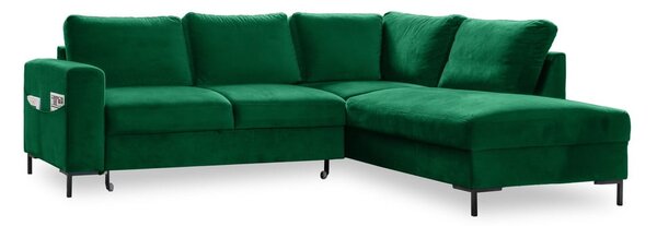 Ciemnozielony aksamitny rozkładany narożnik (prawostronny) Lofty Lilly – Miuform