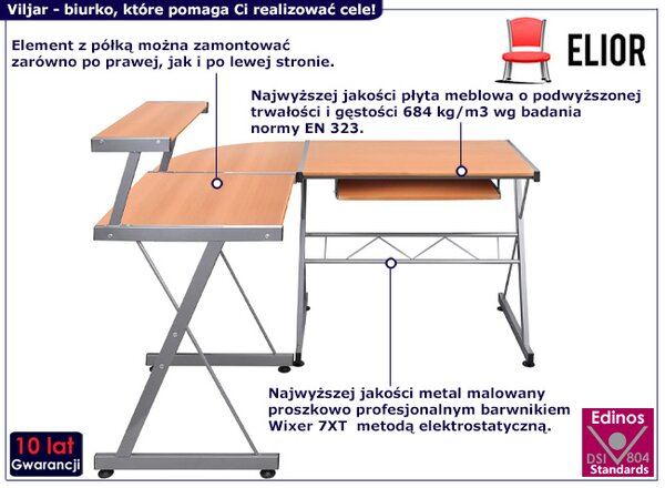 Brązowe narożne biurko komputerowe z nadstawką W5-K25