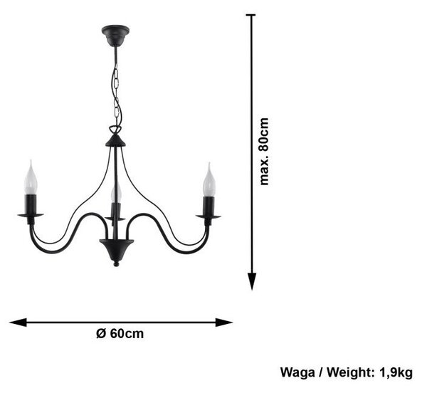 Czarna metalowa lampa wisząca ø 60 cm Fiorano – Sollux