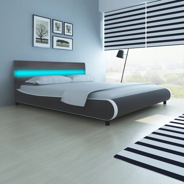 Łóżko LED z materacem memory, szare, sztuczna skóra, 180x200 cm