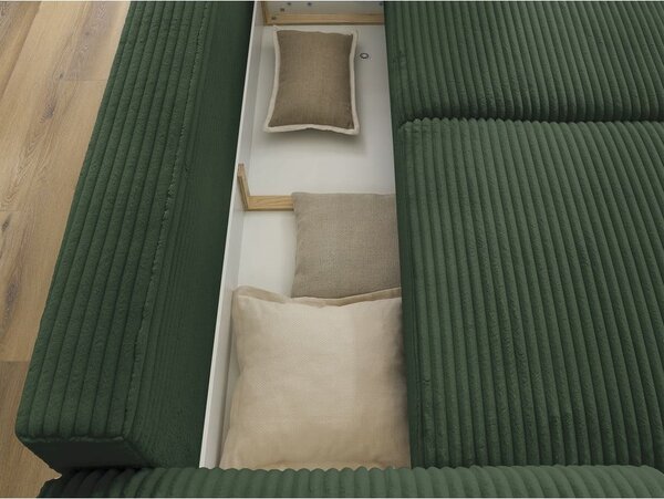 Ciemnozielona sztruksowa rozkładana sofa 257 cm Lucien – Bobochic Paris
