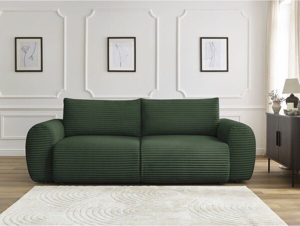 Ciemnozielona sztruksowa rozkładana sofa 257 cm Lucien – Bobochic Paris