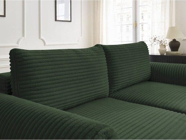 Ciemnozielona sztruksowa rozkładana sofa 257 cm Lucien – Bobochic Paris