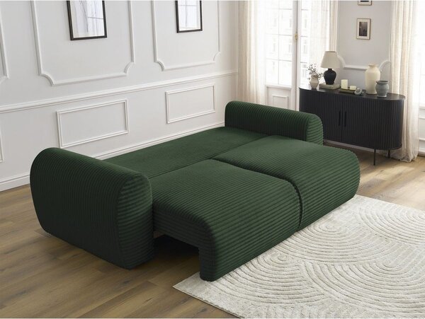 Ciemnozielona sztruksowa rozkładana sofa 257 cm Lucien – Bobochic Paris