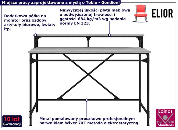 Biurko z metalowym stelażem industrialne 100 cm szary dąb D0-N11