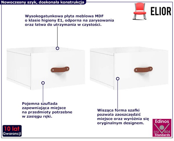Zestaw Wiszących Biały Szafek Nocnych Połysk N6-N38
