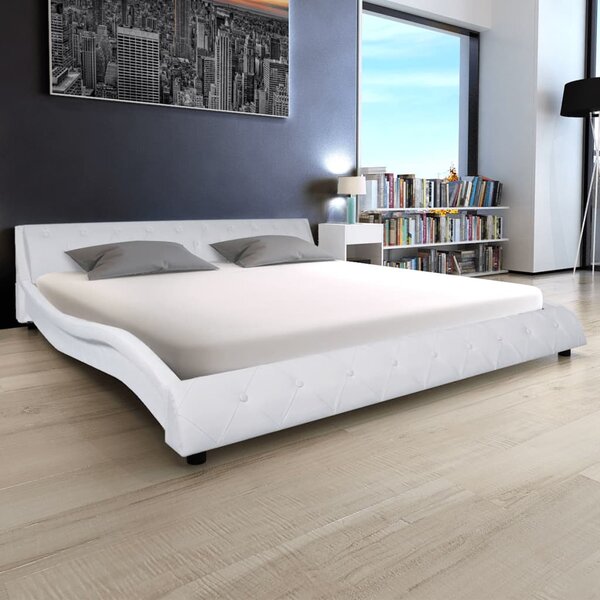Łóżko z materacem memory, białe, sztuczna skóra, 180x200 cm