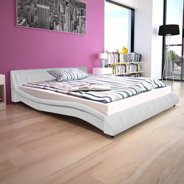 Łóżko z materacem, białe, sztuczna skóra, 160x200 cm