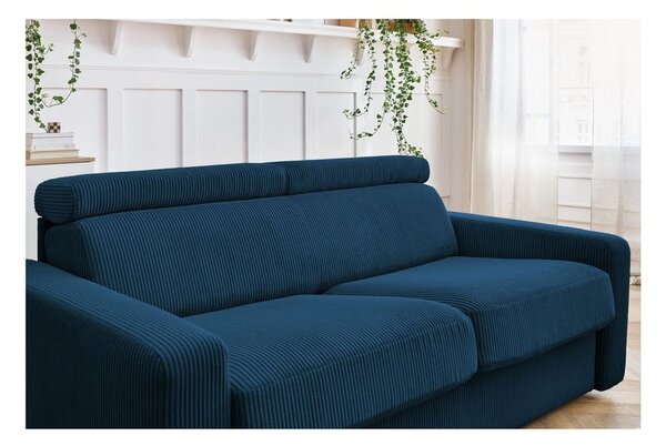 Ciemnoniebieska sztruksowa rozkładana sofa 195 cm Monaco – Bobochic Paris