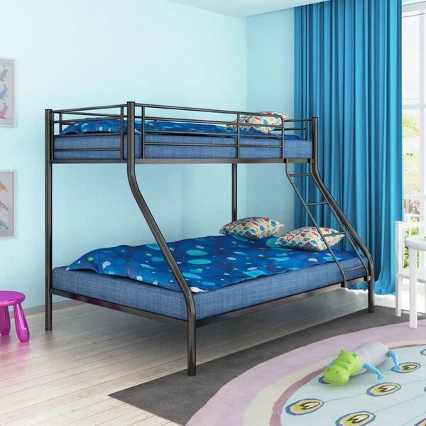 Łóżko piętrowe dla dzieci, czarne, metalowe, 140x200/90x200 cm