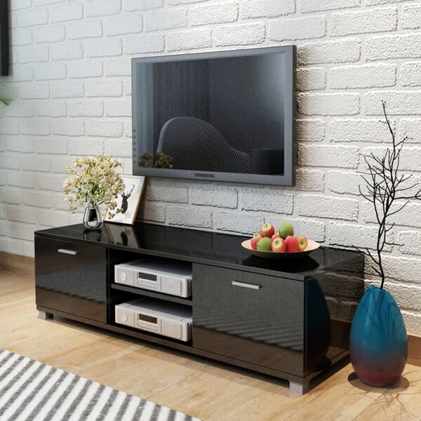 Szafka pod TV na wysoki połysk, czarna, 140x40,5x35 cm