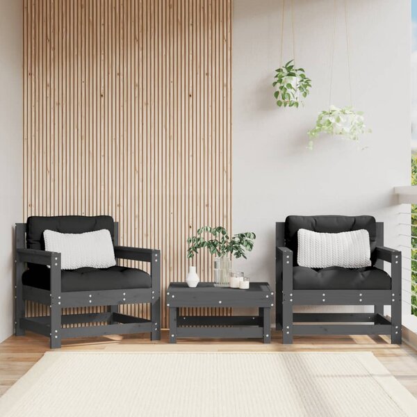Krzesła ogrodowe, 2 szt., szare, lite drewno sosnowe