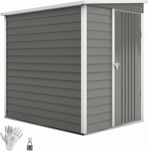 Metalowa szopa narzdziowa Outsunny 2,3 m² 142x184x181 cm z fundamentem, dachem jednospadowym, zamykanymi drzwiami, rkawicami, odporna na warunki atmosferyczne, szopa ogrodowa do ogrodu na podwórko, jasnoszara