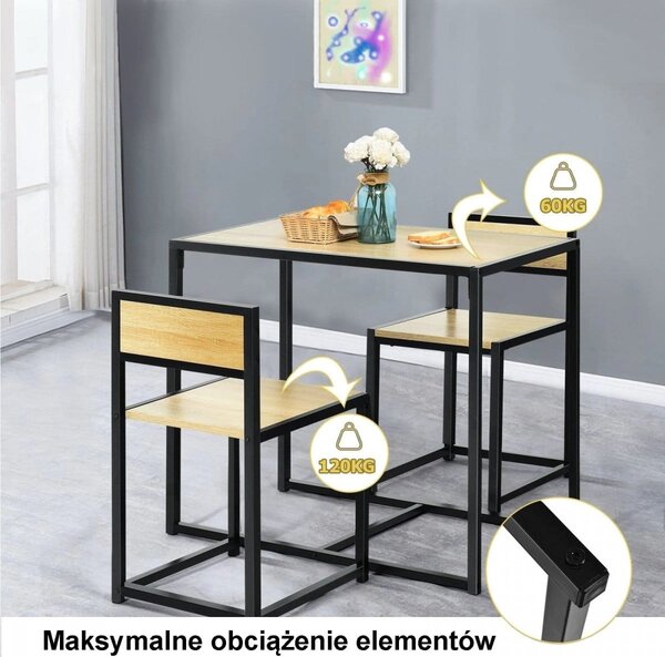 3-częściowy komplet mebli do jadalni, 2 krzesła i stół