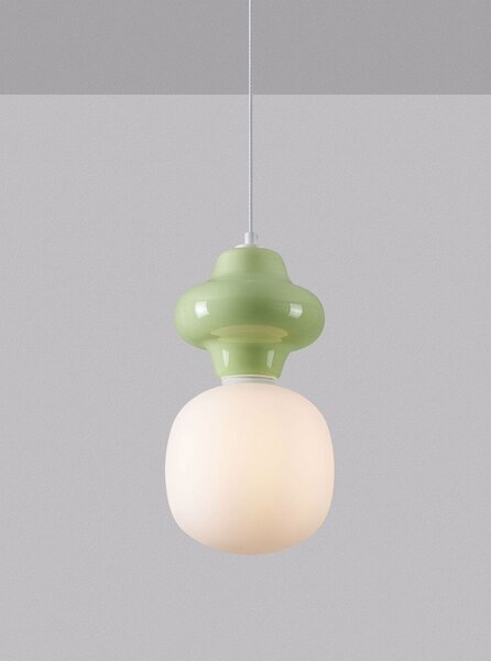Biała/jasnozielona lampa wisząca ceramiczna ze szklanym kloszem ø 18 cm Clio – Nova Luce